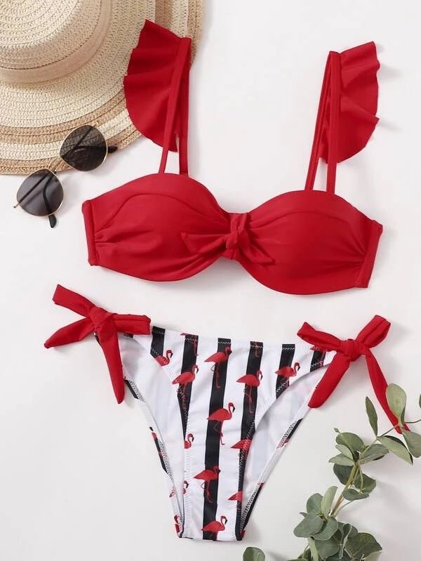 Bikini fronde taille haute style rayé - SpencerFashion