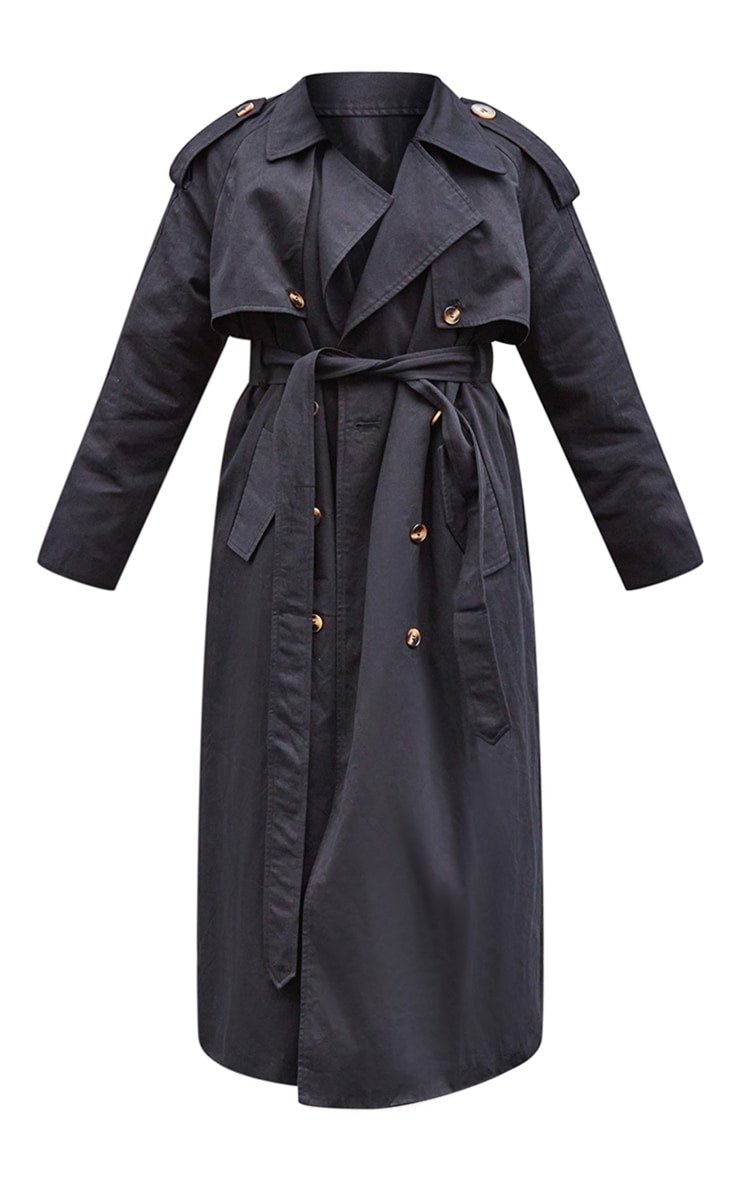 Black Belted Double Breasted Trench Coat - SpencerFashion