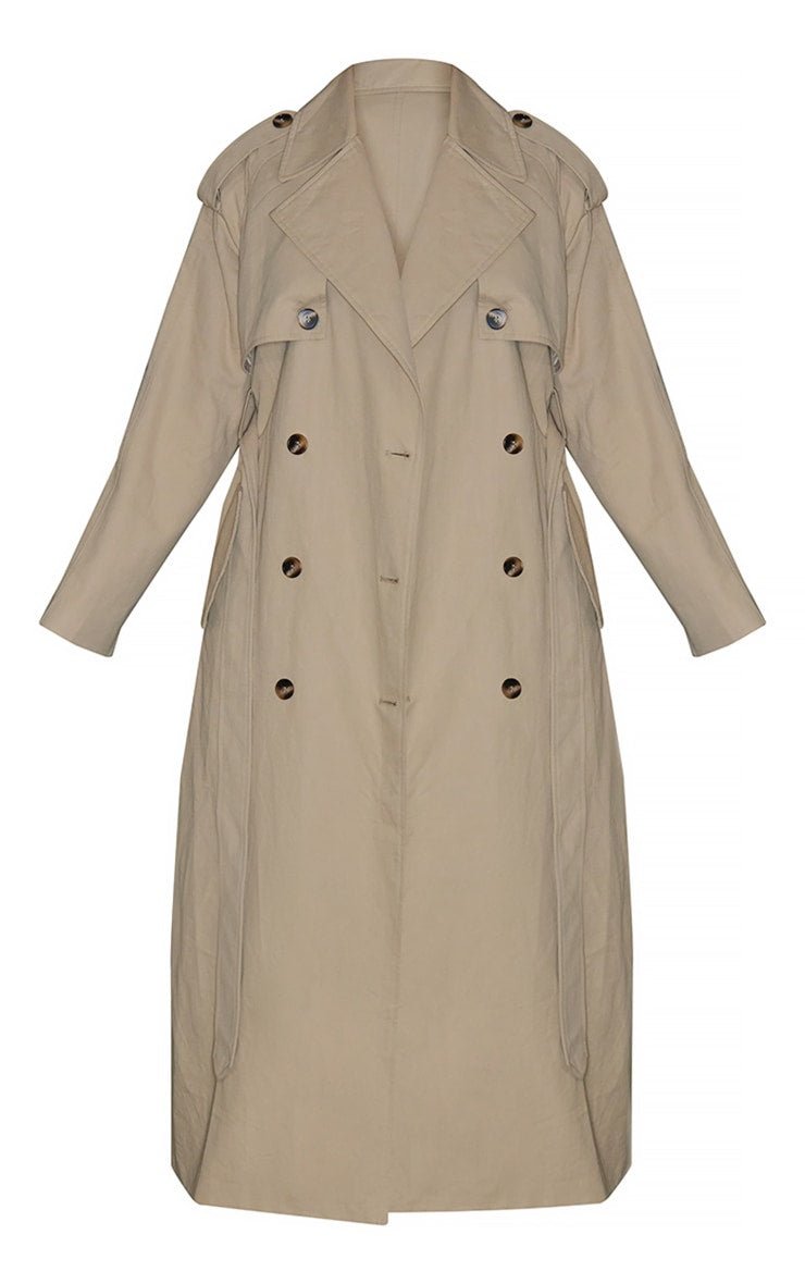 Black Belted Double Breasted Trench Coat - SpencerFashion