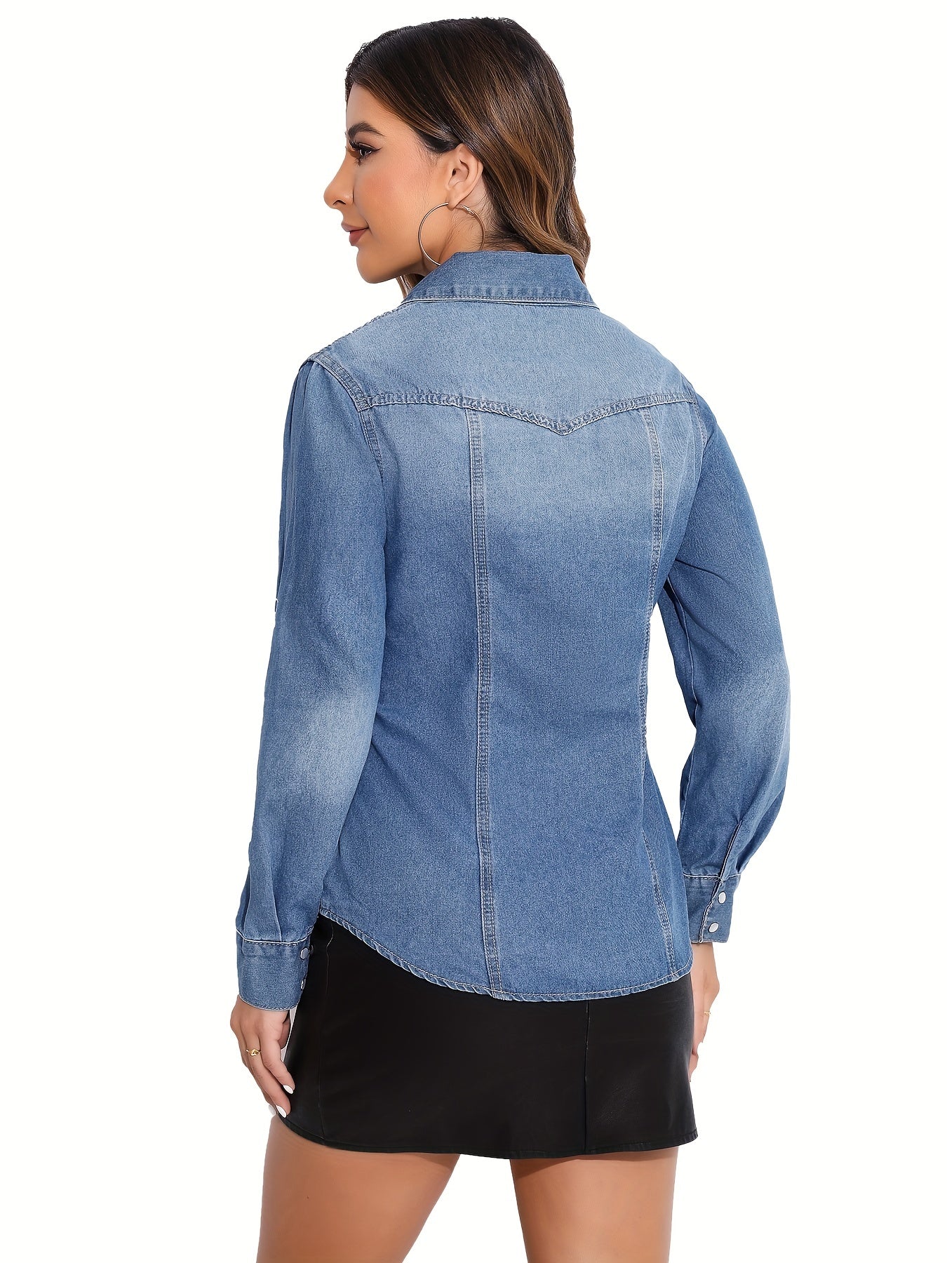 Chemise En Denim Bleue À Manches Longues - SpencerFashion