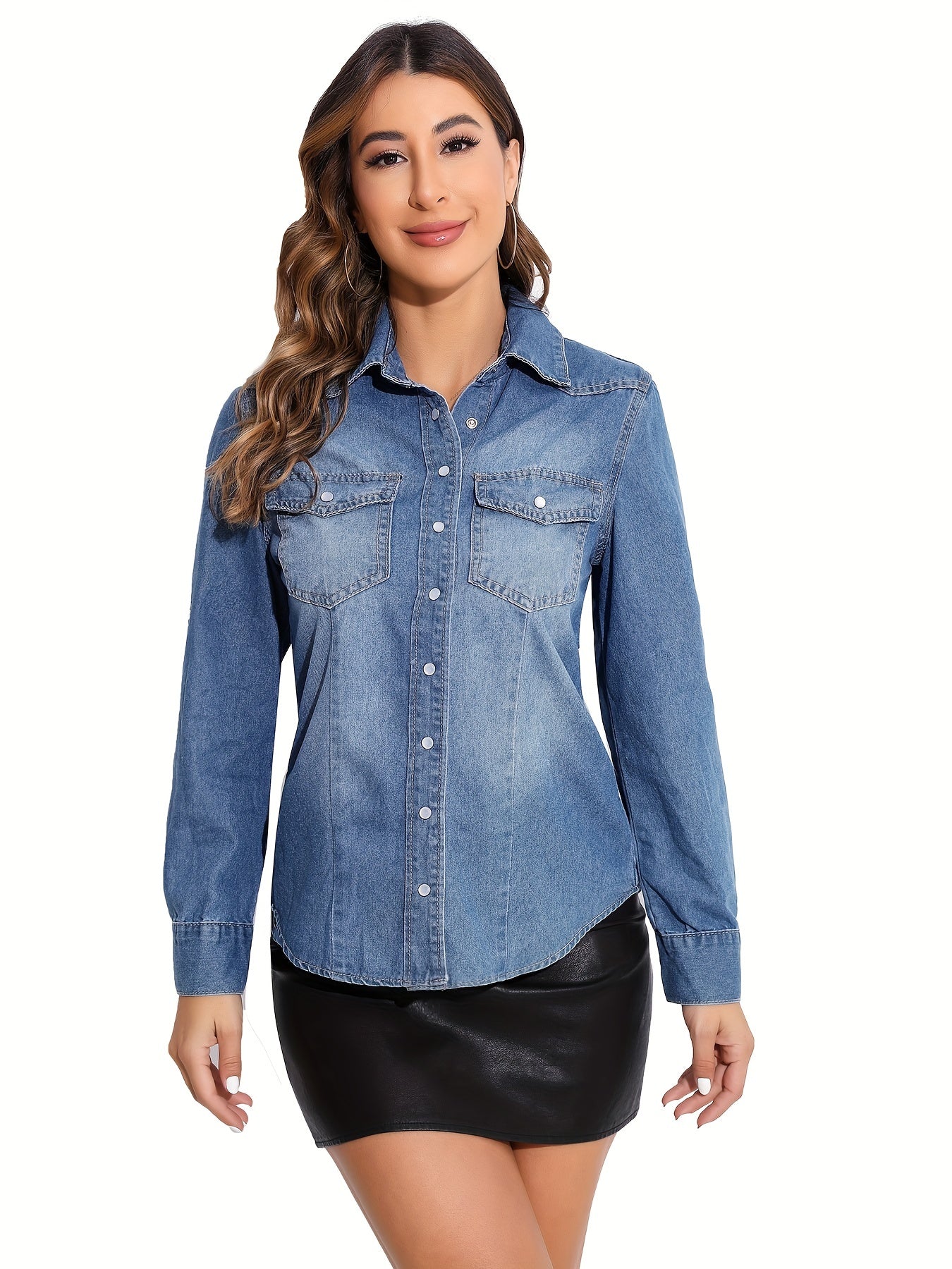 Chemise En Denim Bleue À Manches Longues - SpencerFashion