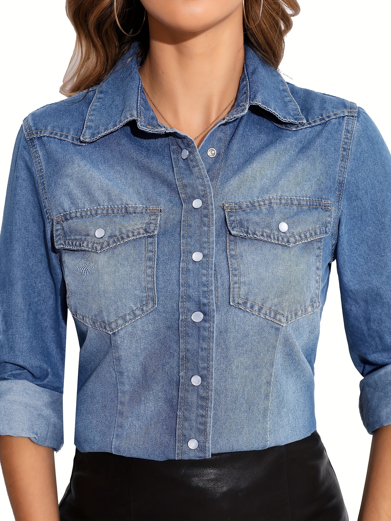 Chemise En Denim Bleue À Manches Longues - SpencerFashion