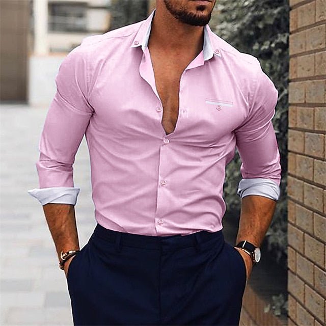 Chemise manche longue Plein Col rabattu - SpencerFashion
