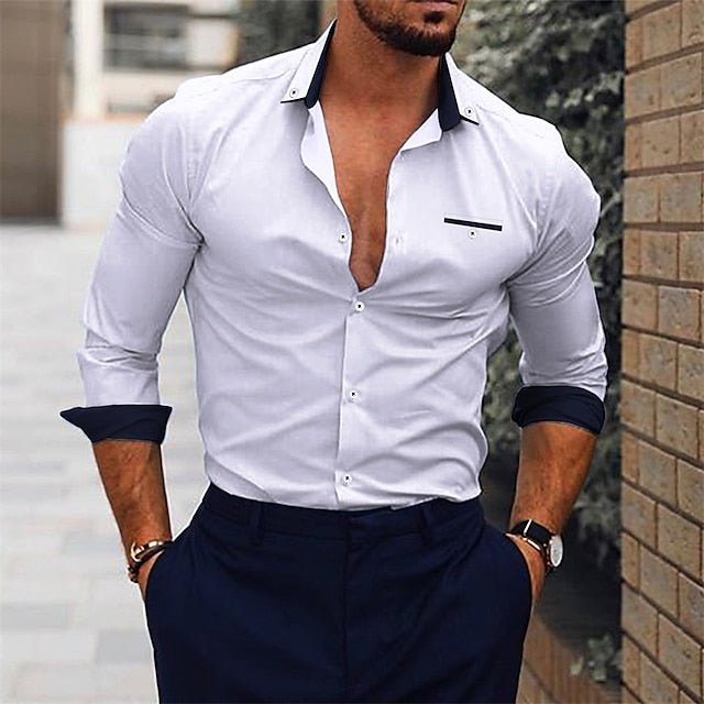 Chemise manche longue Plein Col rabattu - SpencerFashion