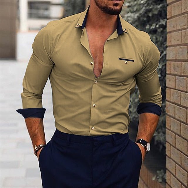 Chemise manche longue Plein Col rabattu - SpencerFashion