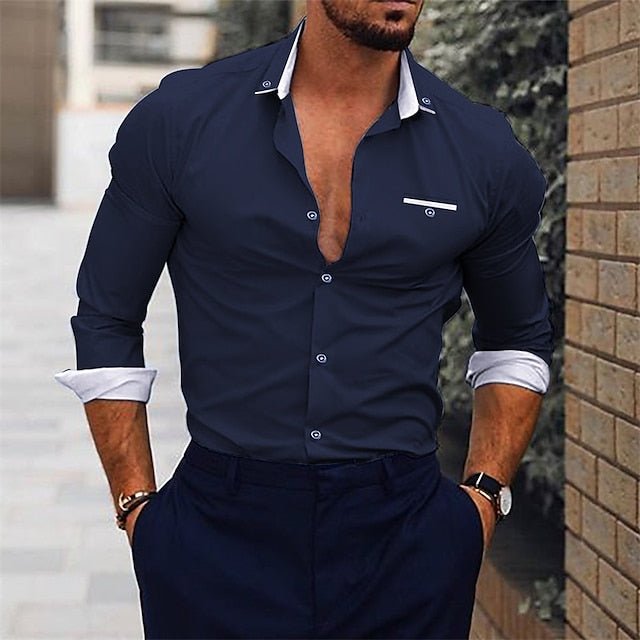 Chemise manche longue Plein Col rabattu - SpencerFashion