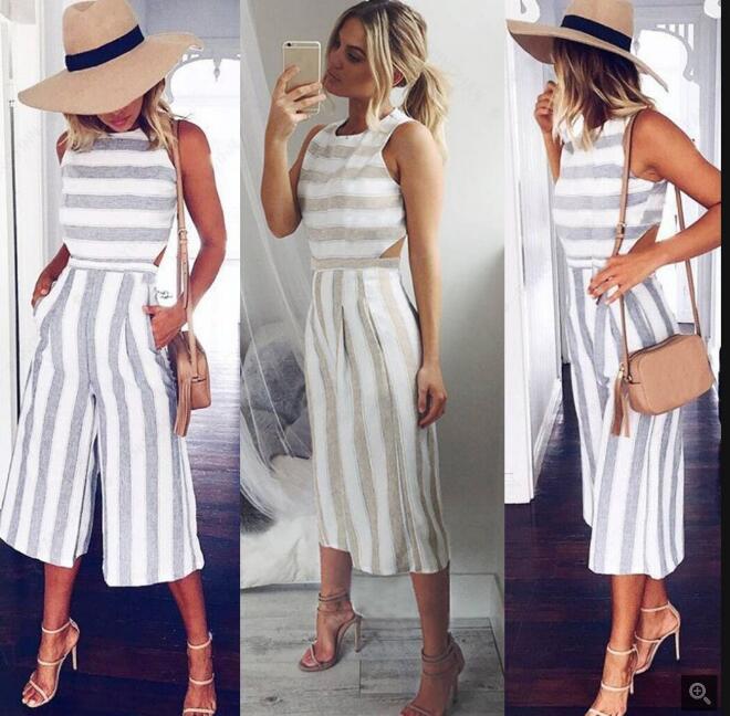 Combinaison en coton et lin à 7 points à jambes larges - SpencerFashion