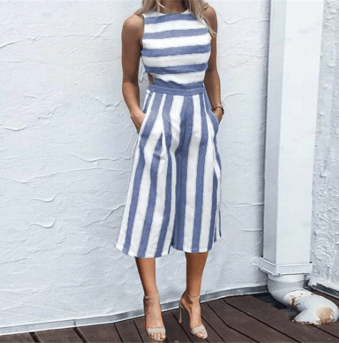 Combinaison rayée en coton et lin - SpencerFashion