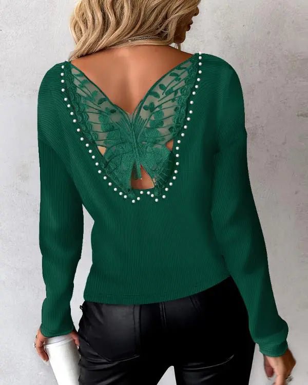 Haut côtelé perlé brodé de papillons - SpencerFashion