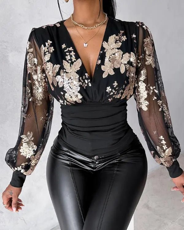 Haut en maille transparente à décor de sequins floraux - SpencerFashion