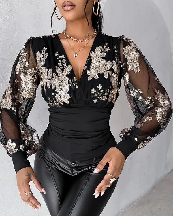 Haut en maille transparente à décor de sequins floraux - SpencerFashion