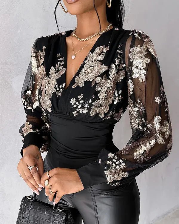 Haut en maille transparente à décor de sequins floraux - SpencerFashion