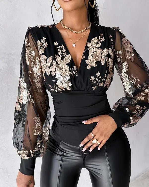 Haut en maille transparente à décor de sequins floraux - SpencerFashion