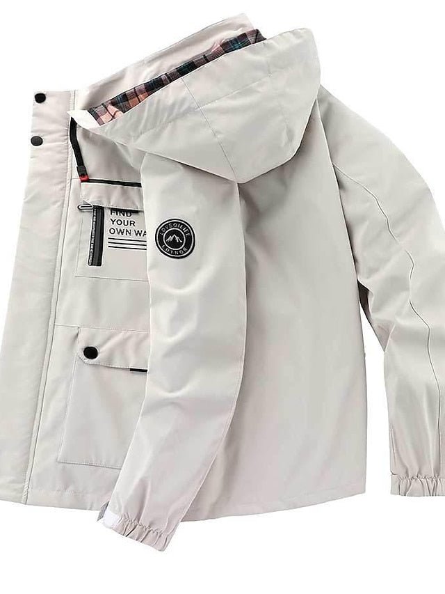 Homme Manteau d'hiver Veste d'Hiver Manteau de sport Imperméable Extérieur Camping et randonnée Etanche Coupe-vent Zippé Poche Automne Hiver Couleur unie Mode Vêtement de rue Capuche Normal Vin Noir - SpencerFashion