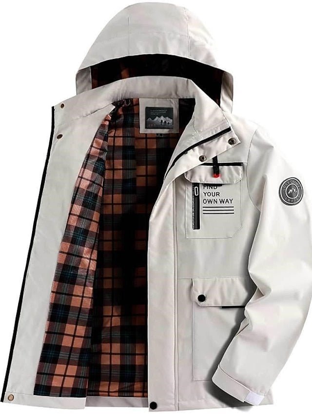 Homme Manteau d'hiver Veste d'Hiver Manteau de sport Imperméable Extérieur Camping et randonnée Etanche Coupe-vent Zippé Poche Automne Hiver Couleur unie Mode Vêtement de rue Capuche Normal Vin Noir - SpencerFashion