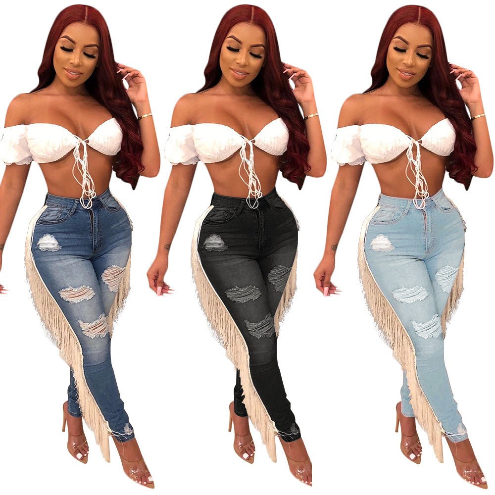 Jean décontracté à volants et franges - SpencerFashion