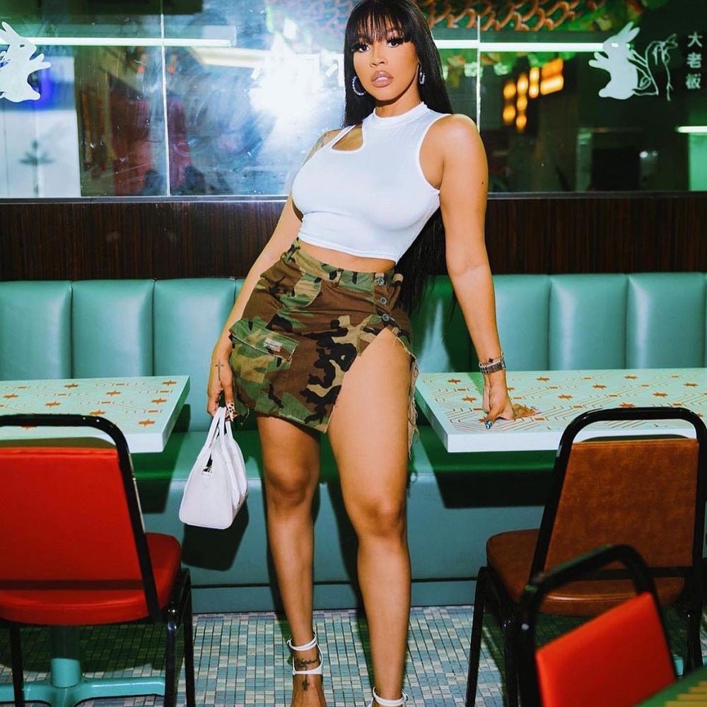 Jupe courte camouflage pour femmes - SpencerFashion