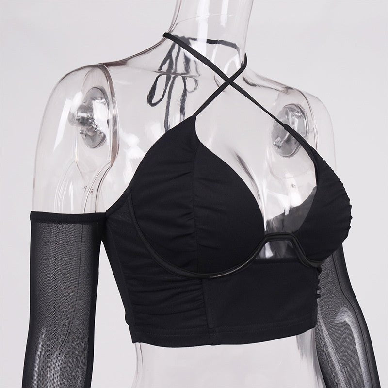 T-shirt à manches longues en tulle froissé transparent - SpencerFashion