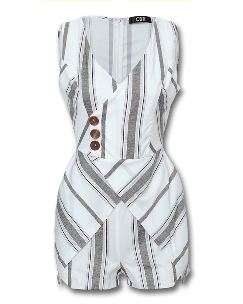 Pantalon-culotte sans manches à rayures et à fente étroite - SpencerFashion