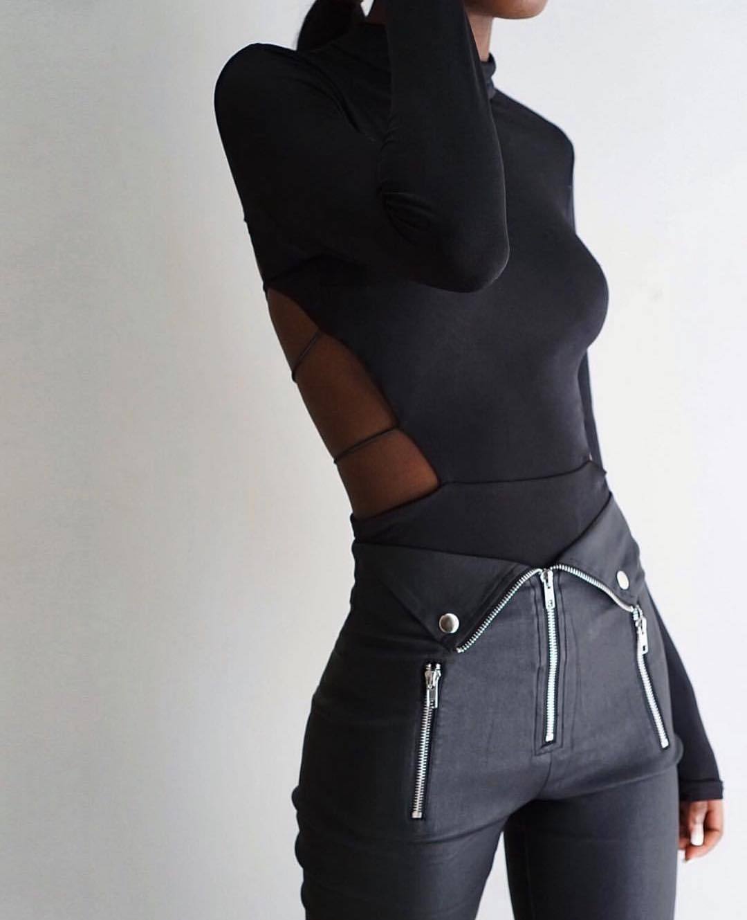 Pantalon foncé à fermeture éclair - SpencerFashion