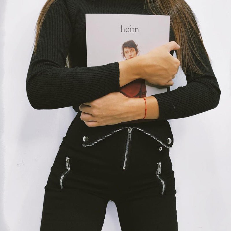 Pantalon foncé à fermeture éclair - SpencerFashion