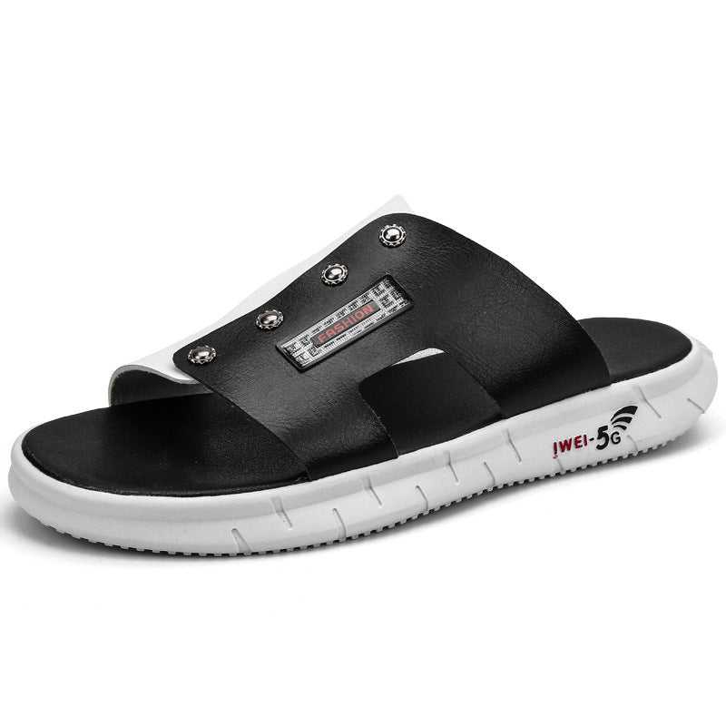 Pantoufles d'extérieur en cuir pour hommes - SpencerFashion