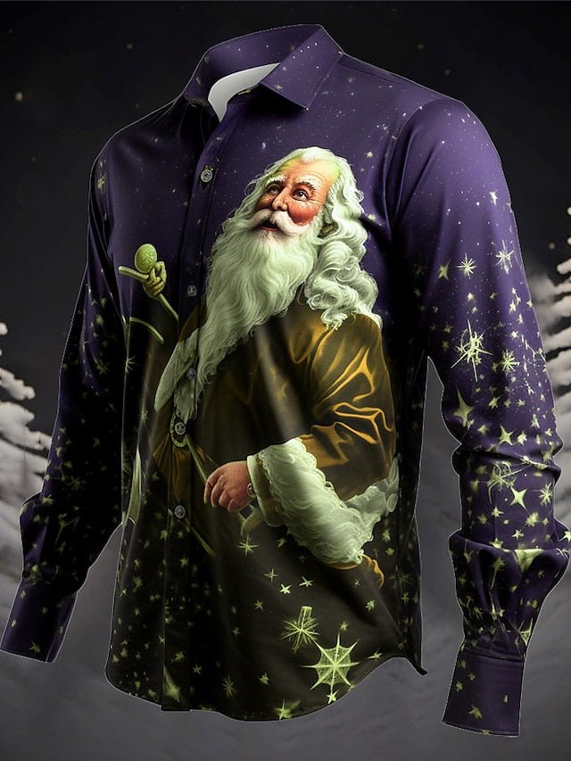 père Noël Arbre de Noël Décontractées Homme Chemise Noël Usage quotidien Sortie Automne hiver Col rabattu manche longue Gris+Violet, Jaune, Rouge S, M, L Tissu extensible dans les 4 sens Chemise - SpencerFashion