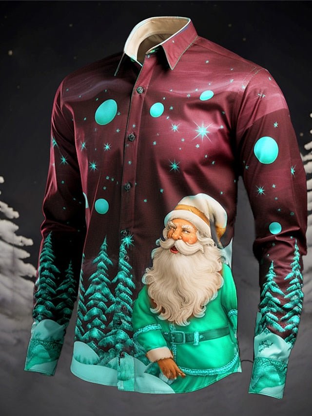 père Noël Arbre de Noël Décontractées Homme Chemise Noël Usage quotidien Sortie Automne hiver Col rabattu manche longue Gris+Violet, Jaune, Rouge S, M, L Tissu extensible dans les 4 sens Chemise - SpencerFashion