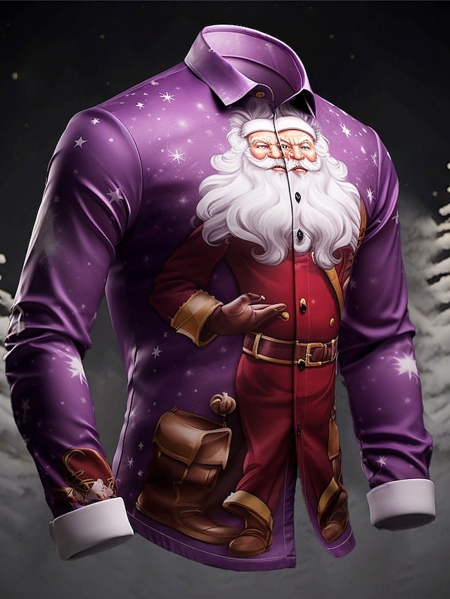 père Noël Arbre de Noël Décontractées Homme Chemise Noël Usage quotidien Sortie Automne hiver Col rabattu manche longue Gris+Violet, Jaune, Rouge S, M, L Tissu extensible dans les 4 sens Chemise - SpencerFashion