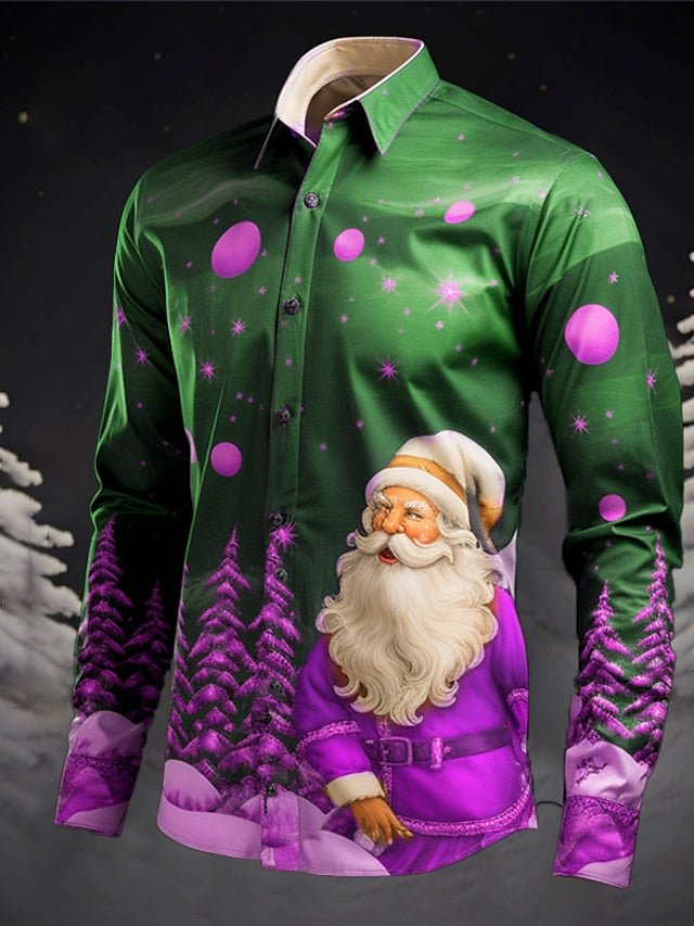 père Noël Arbre de Noël Décontractées Homme Chemise Noël Usage quotidien Sortie Automne hiver Col rabattu manche longue Gris+Violet, Jaune, Rouge S, M, L Tissu extensible dans les 4 sens Chemise - SpencerFashion
