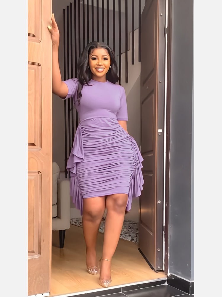 Robe à manches courtes froncées - SpencerFashion