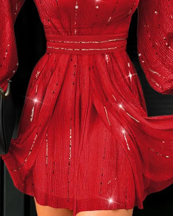 Robe à manches lanternes en maille à sequins - SpencerFashion