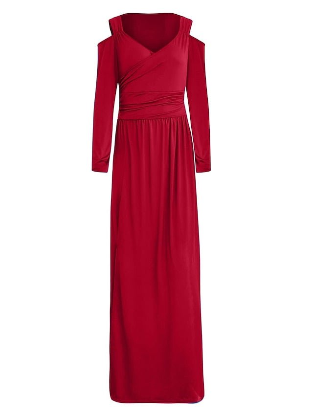 robe de soirée pour femmes robe de réveillon du nouvel an robe de vacances robe trapèze robe longue robe maxi vert noir bleu manches longues fendu hiver automne printemps col en v mariage - SpencerFashion