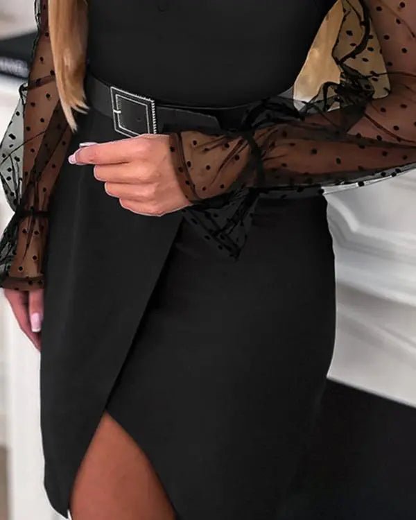 Robe de travail portefeuille à patchs en maille à pois - SpencerFashion