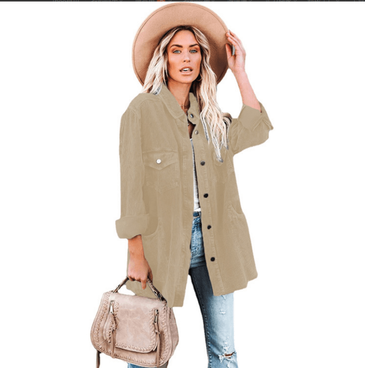 Veste chemise mi-longue décontractée à revers - SpencerFashion