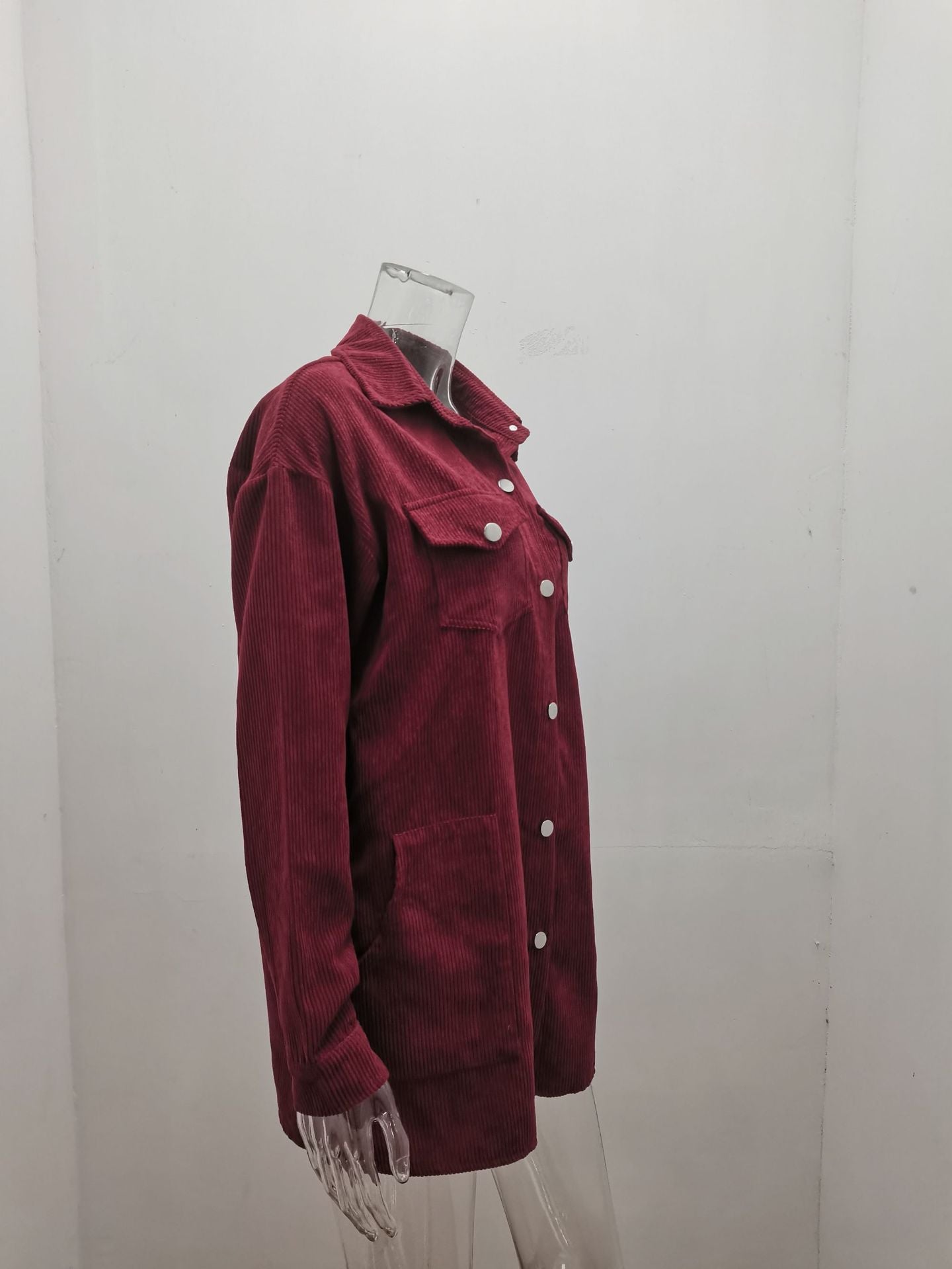 Veste chemise mi-longue décontractée à revers - SpencerFashion