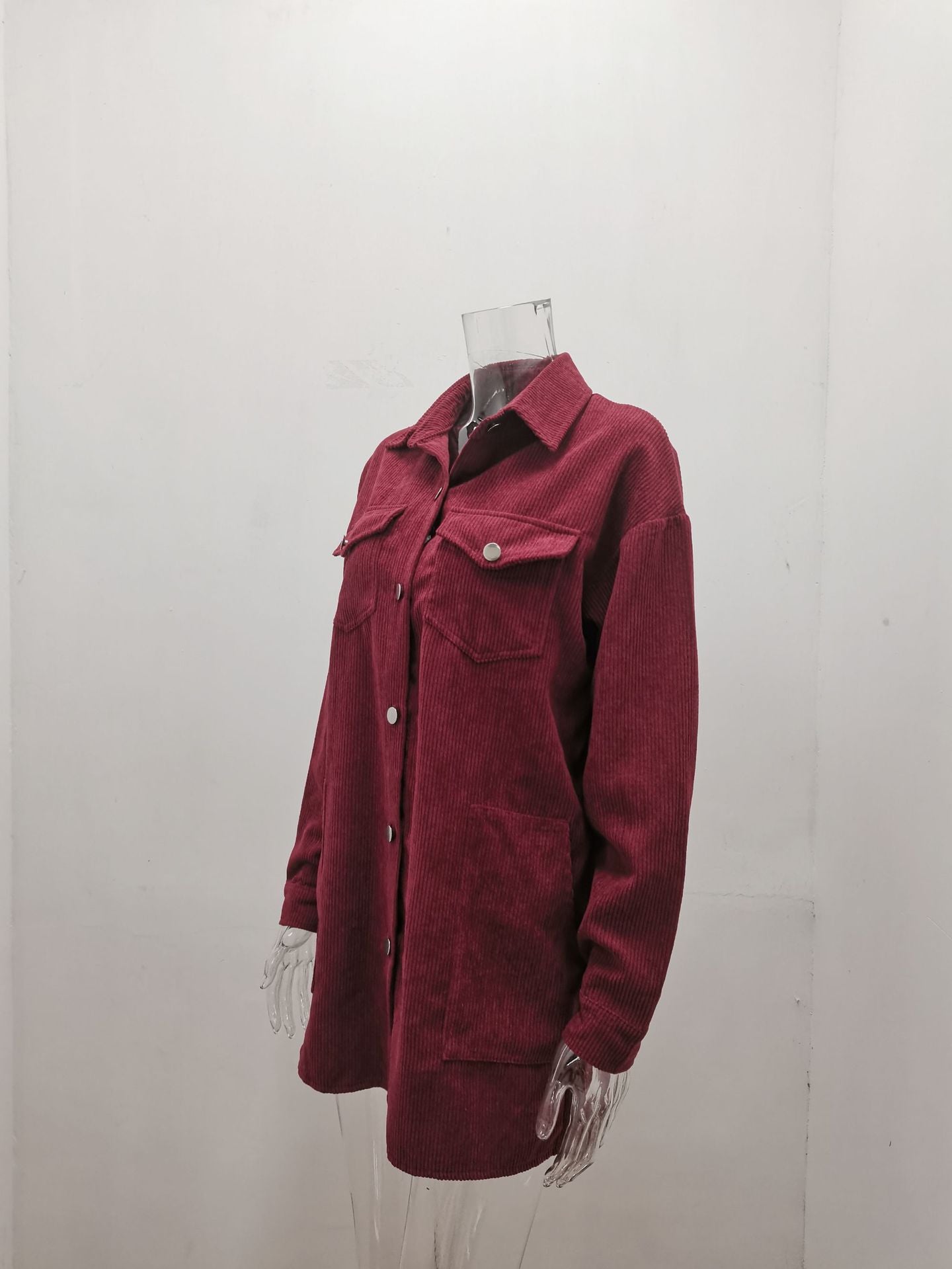 Veste chemise mi-longue décontractée à revers - SpencerFashion